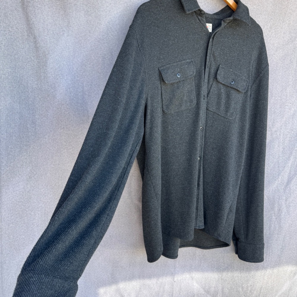 Faherty Sweater Shirt XL Grey Mens Herringbone Knit Stretch Button Down - Picture 12 of 14